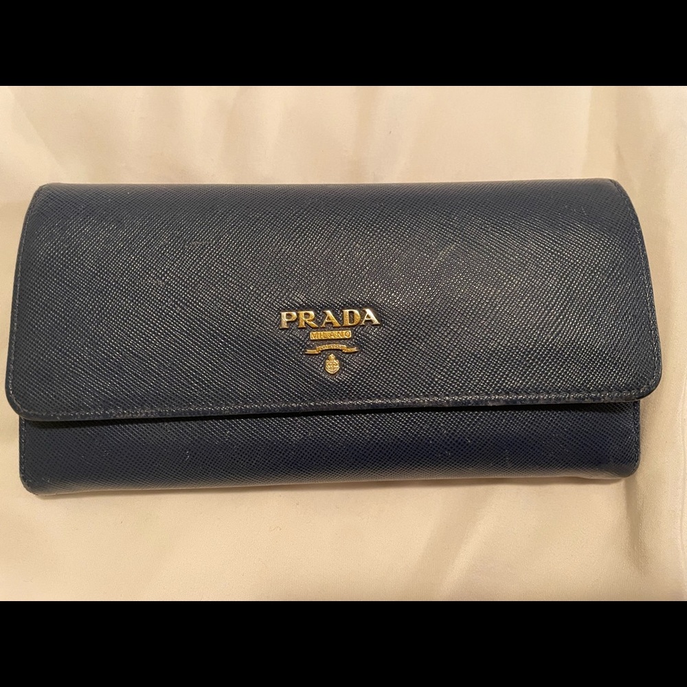 Prada large Saffiano Leather Wallet in blue